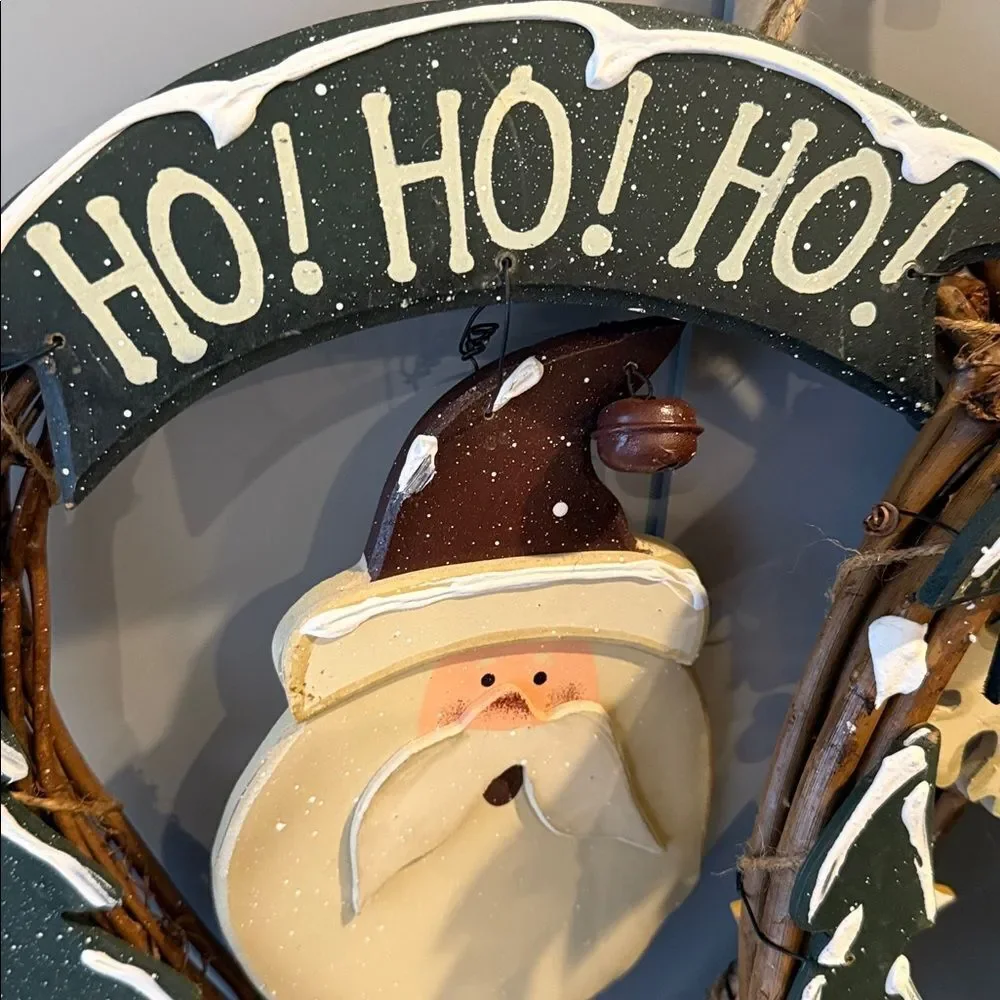 Festive Santa Holiday Wreath with Stars and Snowflakes 2